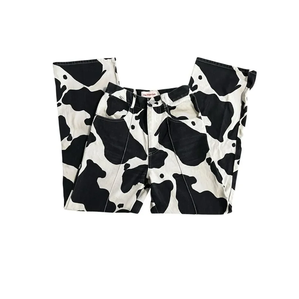 Lisa Says Gah Robyn Cow Print Jeans Straight Leg High Rise 26 LSG